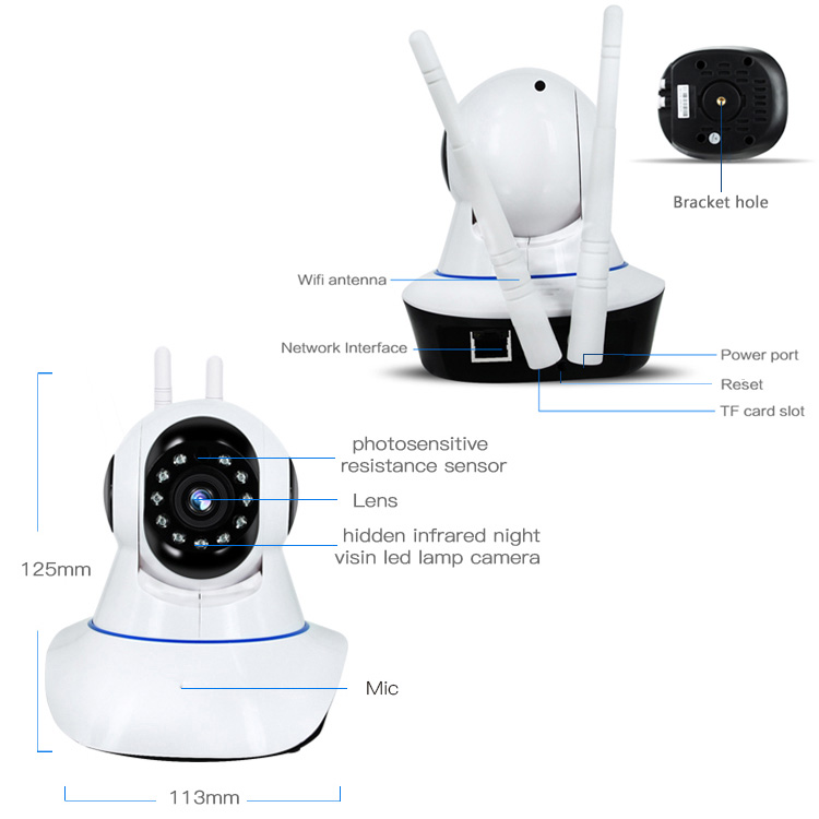 3D navigation 720P wireless surveillance camera